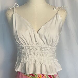 Sim & Sam white cropped tank top w/ smoked waist Size L